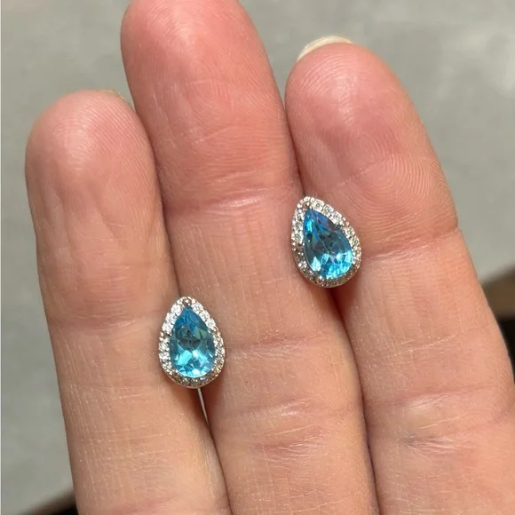 Set!! Elegant Natural Swiss Blue Topaz Pendant & Earrings in 925 Sterling Silver - Picture 10 of 11